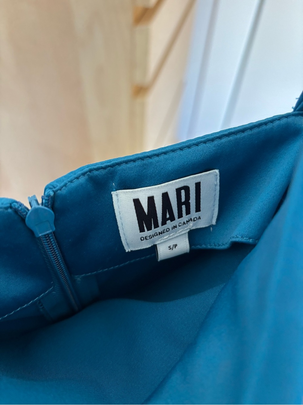 Satin Teal Midi Slip Dress with Draped Side Detail - Picture 3 of 6